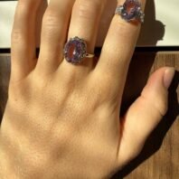 Sidabrinis rankų darbo žiedas su ametistu – 10 × 14 mm – papuošalo detalės