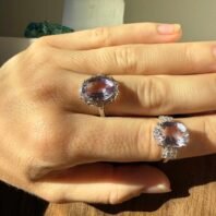 Sidabrinis rankų darbo žiedas su ametistu – 10 × 14 mm – papuošalo detalės