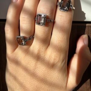 Sidabrinis rankų darbo žiedas su dūminiu kvarcu – 10 × 12 mm – papuošalo nuotrauka