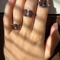 Sidabrinis rankų darbo žiedas su dūminiu kvarcu – 10 × 12 mm – papuošalo nuotrauka